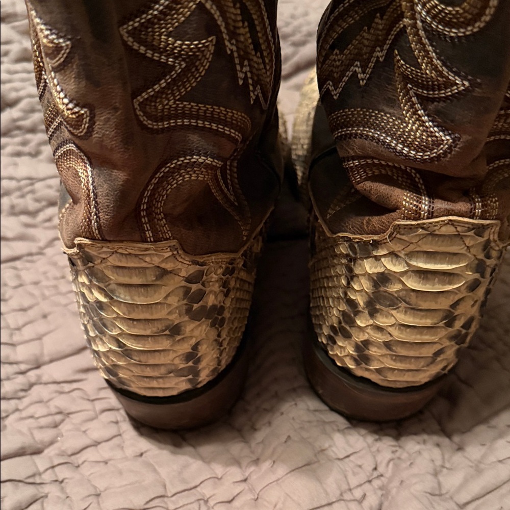 Dan Post Python Print Cowboy Boots - Brown And Cr… - image 4